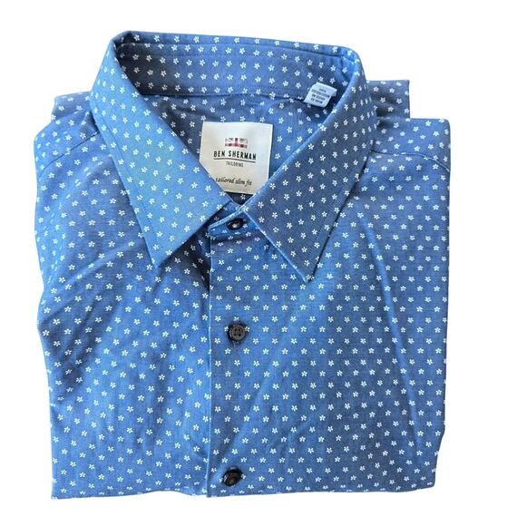 Ben Sherman Tailored Slim Fit Long Sleeve Button Up Short Size 16 1/2 32-33 - Picture 1 of 10